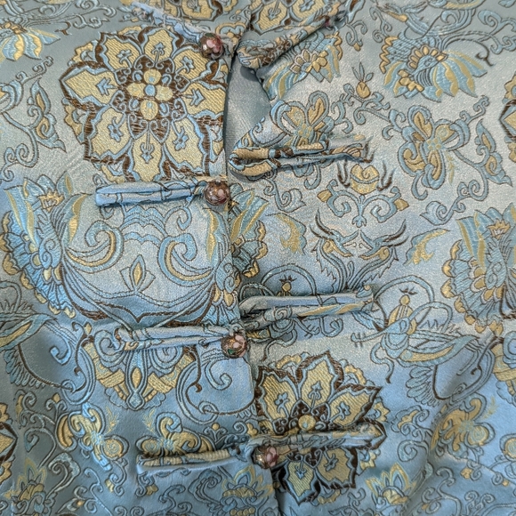 Vintage 90s Blue Floral Cheongsam Qipao Dress Fitted Sleeveless Chinese Lunar - Picture 9 of 16